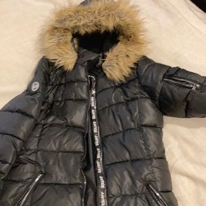 Girls Justice Black long sleeve down coat. Size 18/20